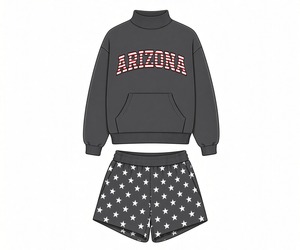 Sweat-shirt à col montant pour femme, imprimé graphique, haut décontracté, imprimé étoiles, short assorti, tenue tendance en deux pièces, confortable pour tous les jours - Product Image 1