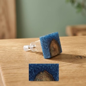 <b>Rustic</b> Rectangle Wood Resin Cabinet Knob Blue Handle for Kitchen Furniture Durable Design - Product Image 3