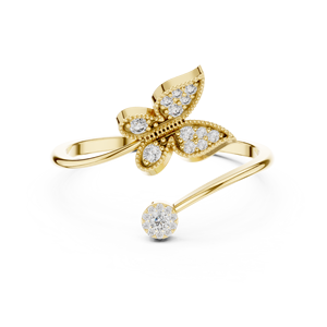 Anillo de Oro Sólido de 14k para Mujer con Diseño de Mariposa y Diamante de Corte Redondo Minimalista, Ideal para Regalo, Compromiso, Aniversario, Boda - Product Image 1