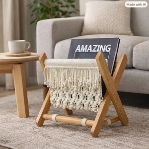 Taburete y Otomana Plegables Hechos a Mano con Tejido de Macramé, Diseño Minimalista, Estilo Nórdico para Decoración del Hogar y Sala de Estar - Product Image 4
