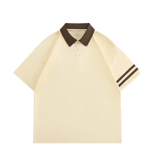 Polo à manches courtes pour homme, noir, couleur unie, tissu Oxford, style décontracté, col et manches contrastés - Product Image 4