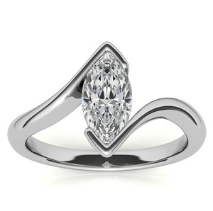 Bague Solitaire de Luxe en Moissanite Certifiée Taille Marquise 10x5mm, Plaqué Or Blanc sur Argent Sterling 925, pour Fiançailles, Mariage et Cérémonie Nuptiale - Product Image 1