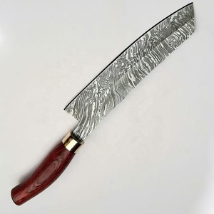 Couteau de chef en acier damas forgé à la main, personnalisé, avec manche en bois, design ambidextre, étui en cuir - Product Image 4