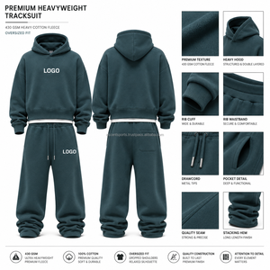 Ensemble deux pièces à épaules tombantes avec logo imprimé personnalisé, en tissu polaire brossé, col côtelé, poche kangourou, OEM, mode streetwear - Product Image 5