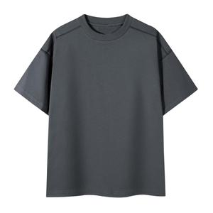 T-shirts en coton tricotés pour hommes, col rond, coupe oversize, épaules tombantes, manches courtes, confortables, écologiques, respirants, couleur unie, tendance - Product Image 5