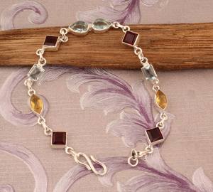 Pulsera de Piedras Preciosas de Cuarzo Multicolor, Joyería Hecha a Mano en Plata de Ley 925, Pulsera de Cuentas de Cristal Natural, Regalo para Mujer - Product Image 1