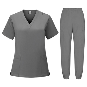 Tenues d'infirmière unisexes à col en V, ensembles de blouses et pantalons extensibles 4 directions en polyester et élasthanne, tricotés, pour usage hospitalier, avec détection d'aiguilles - Product Image 5
