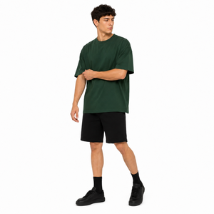 Men's Oversized Solid Green Cotton Crew Neck <b>T</b>-<b>Shirt</b> Short Sleeve Casual Fit Jersey Knit Plain Dyed - Product Image 3