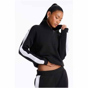 <b>Women's</b> Black <b>White</b> Stripe Tracksuit Set Full Sleeve Fleece Sporty Loose Fit 2 Piece All Seasons <b>Joggers</b> Sweatshirt - Product Image 2