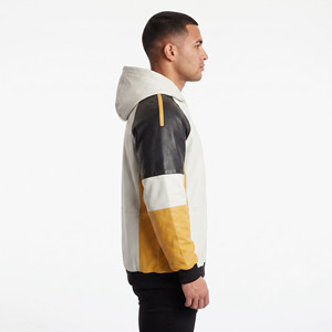 Sudadera con capucha de cuero genuino para hombre, holgada, con bolsillo frontal, de manga larga - Product Image 3