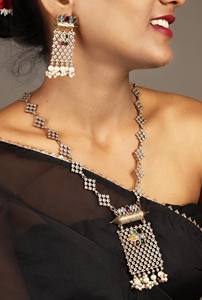 18K Gold Plated Bohemian Wedding Statement Pendant <b>Necklace</b> <b>Set</b> with Onyx Stone <b>Pearl</b> Tassel & Matching Earrings for Women - Product Image 3