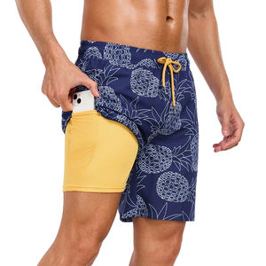Short de bain 2-en-1 avec doublure de compression, séchage rapide, imperméable, respirant, poche pour téléphone, course à pied, surf, homme - Product Image 5