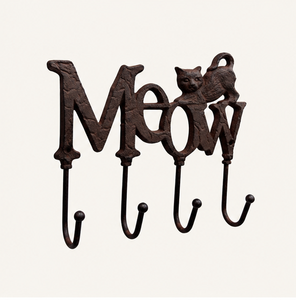 ตะขอแขวนผนังรูปแมวเหล็กหล่อตกแต่ง พร้อมตัวอักษร Meow ที่แขวนกุญแจ แข็งแรงทนทาน สีน้ำตาลแบบเรียบง่าย สำหรับแขวนกุญแจและเสื้อโค้ท - Product Image 3