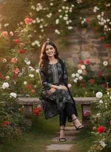 Conjunto de kurta de tela rayón con textura especial, pantalón y dupatta para el verano. - Product Image 3