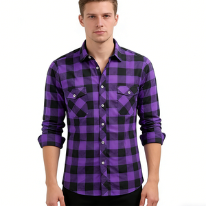 Chemise à carreaux décontractée à manches longues pour hommes de haute qualité, col montant, haut formel pour le bureau - Product Image 5