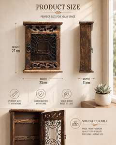 Rustic Wooden Wall Mounted <b>Key</b> <b>Holder</b> Cabinet Decorative <b>Key</b> Organizer with Metal Grill Door Entryway Storage <b>Home</b> Decor - Product Image 5