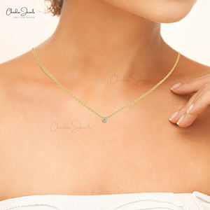 Nouvel Arrivage 2026 Collier Minimaliste en Or Jaune Fin 14 carats avec Diamant Naturel de 3 mm Sertie en Bezel, Bijoux Personnalisés en Gros - Product Image 4