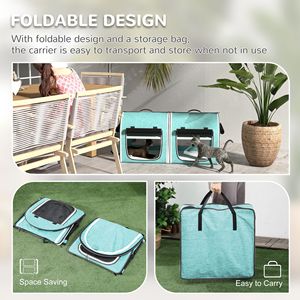 Trasportino Morbido a 2 Lati per Gatti con Divisorio e Borsa Portaoggetti (Verde) - Poliestere e PC - Product Image 4