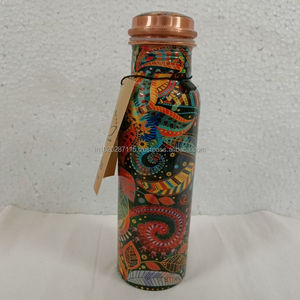 Vibrant floral enamel copper water <b>bottle</b> with healing water benefits and traditional craftsmanship suitable for any occasion - Product Image 1
