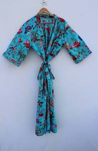 Bata Kimono con Estampado de Dibujos Animados para Mujer, de Algodón Suave y Transpirable, Camisón de Verano Hecho a Mano, ODM, Cuello en V, Cintura Elástica, Largo hasta la Rodilla - Product Image 3