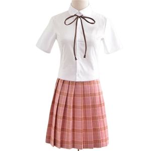 Uniforme scolaire unisexe pour l'école primaire, chemise blanche Oxford avec nœud papillon marron, jupe à carreaux rose, matière polyester/coton, vêtements scolaires pour enfants - Product Image 1