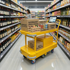 รถเข็นแบบสองชั้นสำหรับงานหนัก โครงเหล็ก สำหรับคลังสินค้า รถเข็นแพลตฟอร์ม 4 ล้อ มีที่จับแบบดัน OEM เวียดนาม - Product Image 3