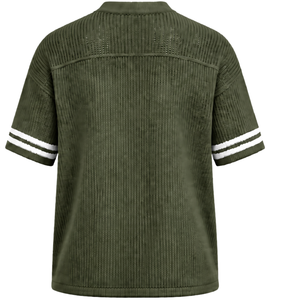 T-shirt de sport rayé vert olive personnalisé en jersey tricoté à col en V et manches courtes, respirant, coupe oversize, décontracté, pour tenue d'équipe athlétique - Product Image 2