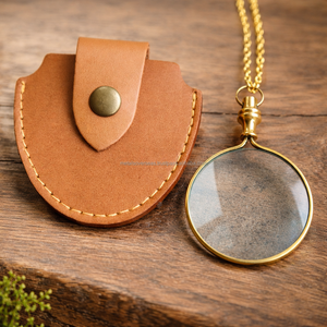 Collar con Lupa Portátil de Latón Pulido, Lupa de 10X con Cadena, Estilo Moderno, Decoración para el Hogar, Estuche de Cuero - Product Image 1