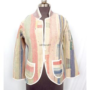 Indian Cotton Vintage <b>Kantha</b> <b>jacket</b> with mandarin collar and pockets button Autumn/Winter High Quality Quick Dry Plus <b>Jacket</b> - Product Image 1