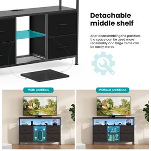 Mobile TV con Prese di Corrente e Luce LED per TV da 43 Pollici, Doppio Strato, 4 Cassetti in Tessuto, Nero, per Soggiorno o Camera da Letto - Product Image 4