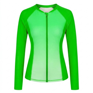 Wholesale Womens <b>Long</b> <b>Sleeve</b> Zipper Rash Guard 3 Piece <b>Swimsuit</b> Sports Bra Shorts Set OEM Manufacturer - Product Image 2