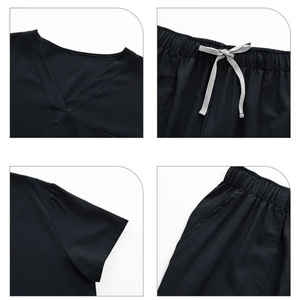 Unisex Woven Medical Scrubs Uniform Set V-Neck <b>Top</b> Multi-Pocket Elastic Waist Pants Hospital Uniform - Product Image 3