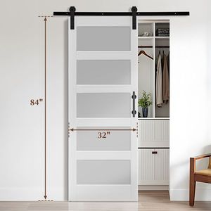 32 In. X 84 In. Unfinished 5.5FT Barn Sliding Door Hardware Kit with 5 Panel Tempered Glass Simp Handle Required - Product Image 5