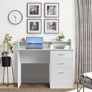 Scrivania per Computer in Truciolato Bianco Effetto Legno 110*50*95cm con Piano in Triamina e Tre Cassetti - Product Image 6