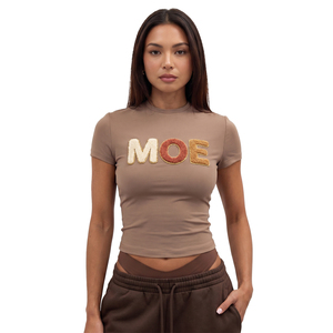 Slim Fit Short Sleeve women's shirt Custom Design Chenille Embroidered Cropped <b>Top</b> 2026 Fashion Trendy Elegant Towel Embroidery - Product Image 1