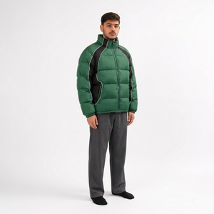Chaqueta Acolchada para Hombre, Color Verde, con Bloques de Color, con Capucha, Cierre Frontal con Cremallera, Transpirable, Resistente al Viento, Relleno de Poliéster de 220g, Abrigo Casual de Invierno - Product Image 3