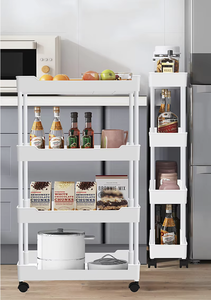 Slim Space Saving Kitchen Storage <b>Rack</b> Mobile Food Storage Shelf Plastic Organizer Cart with Wheels - Product Image 4