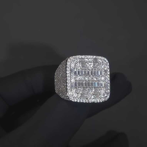 Moissanite <b>Mens</b> Square <b>Signet</b> <b>Ring</b> Iced Out Baguette Pavé Hip Hop Luxury Fashion Jewelry Statement <b>Ring</b> - Product Image 6