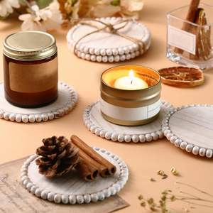 แผ่นรองแก้วไม้มะม่วงสีขาว สไตล์บ้านไร่ แบบเรียบง่าย ประดับลูกปัด ทรงกลม สไตล์โบโฮ สำหรับเครื่องดื่ม บาร์ โต๊ะกาแฟ โต๊ะครัว - Product Image 6