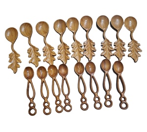 Vietnam Factory Wooden <b>Spoon</b> Red Pine Wood Leaf Detail Carved Handle for Kitchen Cooking Serving Use - Product Image 1