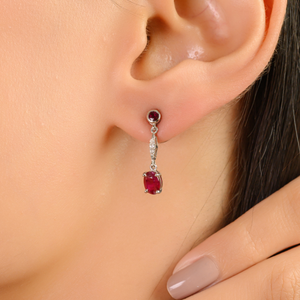 New Collection Handmade Ruby & Diamond <b>Small</b> Drop <b>Earrings</b> <b>For</b> <b>Women</b> 14K White Gold Valentine's Day Gift Precious Jewelry - Product Image 2