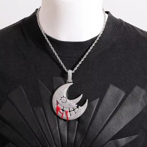 Luxury Iced Moon Face Pendant with Red Drip Design Silver Plated 925 Silver Moissanite Claw Setting Hip Hop Style Unisex Jewelry - Product Image 4