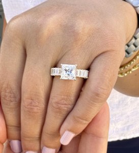 1CT Princess Cut Moissanite With Emerald Cut <b>Stacking</b> Band <b>Ring</b> 925 Silver Fine Proposal Gift For Engagement Wedding Charms - Product Image 1