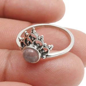 Geometric Design Luxury Engagement <b>Rings</b> For Her Crown Shape Rose <b>Quartz</b> Gemstone <b>Ring</b> In 925 Sterling Silver Wholesale Jewelry - Product Image 4