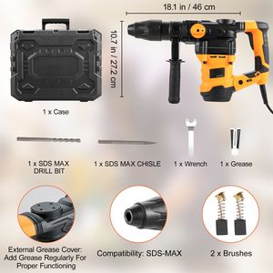 Martello Perforatore Rotativo SDS Max da 1 9/16 Pollici, 13 Ampere, Martello Demolitore per Lavori Pesanti, Potenza di Ingresso 800W, 220V, Controllo Vibrazioni, Sicurezza Garantita - Product Image 4