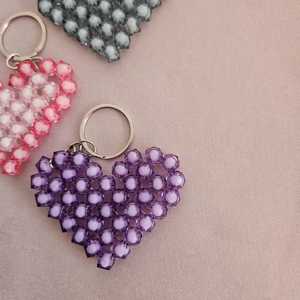 Handmade Beaded Heart Keychain Set – Pastel <b>Plastic</b> <b>Beads</b>, Set of 5 - Product Image 3