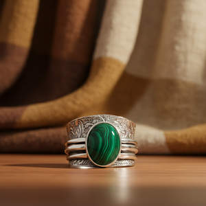 Hydro Malachite <b>Ring</b> Handmade <b>Silver</b> Plated <b>Statement</b> <b>Ring</b> Boho Green Gemstone Jewelry - Product Image 3
