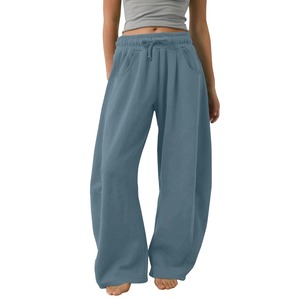 Fashion Women's Hip Hop Winter Baggy Leg Sweatpants <b>Drawstring</b> <b>Trousers</b> Elastic Waist Wide Leg 100% Cotton Streetwear Pockets - Product Image 2