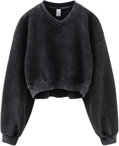 Sweatshirt for Women Acid Wash Athletic sweatshirts Fleece round neck Long Sleeve Crop Pullover Women Sweatshirts Cotton Fleece - Product Image 4