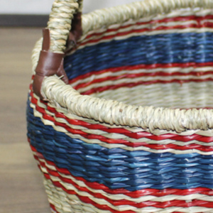 Colorful Seagrass Market Basket Handmade with Leather <b>Wrapped</b> Handle - Product Image 4